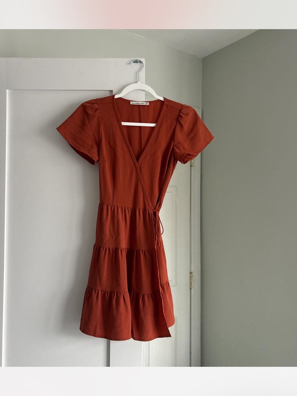 Abercrombie & Fitch Rust-Tone Tiered Wrap Mini Dress